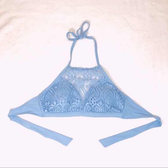 Xhilaration Crochet Lace High Neck Bikini Top Periwinkle Blue women’s D/DD - Picture 2 of 10